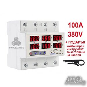 Трифазно реле за контрол на напрежение и ток до 100А, До 300V