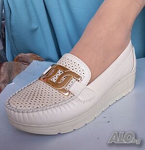 Дамски бежови мокасини Ezel Shoes за широки крака