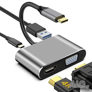 Докинг станция и адаптер за Apple MacBook, Samsung Huawei Type-C HDMI VGA, USB C 3.0