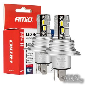 LED крушки AMIO H-mini H4/H19-12/24V-6500K к-т/2 бр./