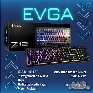 Геймърска клавиатура EVGA Z12 RGB, Черен, USB чисто нова 36 месеца гаранция keyboard gaming, 89 лв