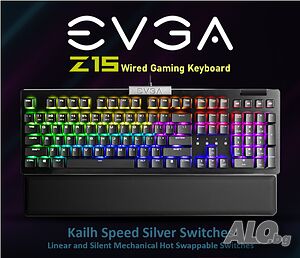 Геймърска клавиатура EVGA Z15 RGB механична Черен USB чисто нова 36 месеца гаранция keyboard gaming