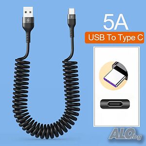 Спираловиден кабел USB Type-C / Micro USB / Apple Lightning