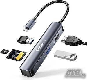 USB C хъб многопортов адаптер Dockteck 5 в 1,Dongle Hub с 4K 60Hz HDMI, USB 3.0 5Gbps данни