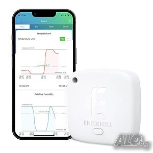 ERICKHILL Хигрометър и Термометър ET 301, Bluetooth