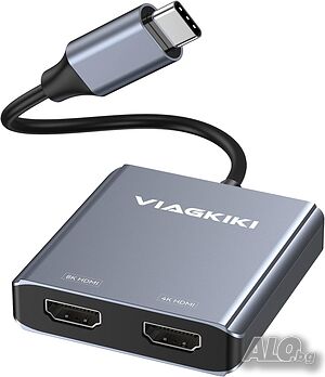 Viagkiki USB C към двоен HDMI адаптер 8K 4K,