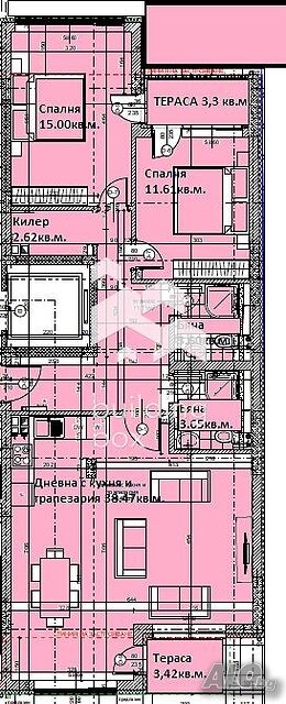 Тристаен апартамент 123 кв.м Тухла 2026 г. 5 етаж Непоследен