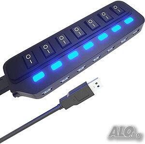 7 портов USB 3.0 Hub,  Data Hub, LED, с индивидуални превключватели