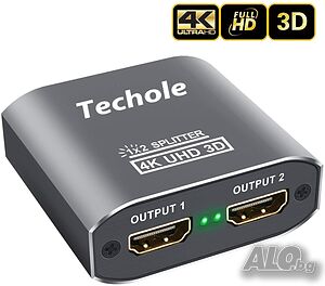 Techole 4K HDMI сплитер - 2-посочен, алуминиев, 1.4 HDCP Bypass, 4K@30Hz 1080P 3D