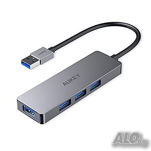 AUKEY USB 3.1 хъб, ултратънък 4-портов USB хъб от алуминий, съвместим с Mac, Surface Pro, PC​​