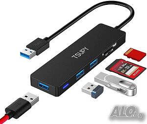 TSUPY Multi USB HUB, 5-в-1, SD и Micro SD четец,  3 USB 3.0 порта