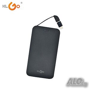 Преносима батерия KLGO KP-61,Power Bank 6000mAh, вграден кабел microUSB и Lighting