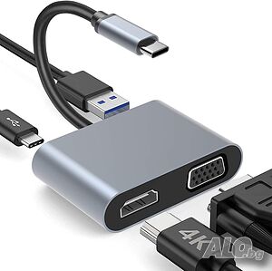 USB C хъб Multiport Adapter, 4К HDMI, VGA,  USB 3.0, PD 87W, алуминиев