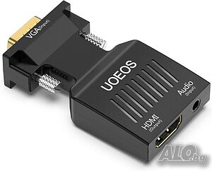 Uoeos VGA към HDMI адаптер (мъжки към женски) с аудио, 1080P за компютър, лаптоп, проектор и др.