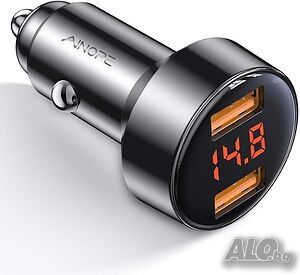 AINOPE зарядно за кола, 2xUSB QC3.0 6A/36W, метален корпус, волтметър