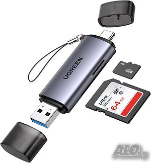 UGREEN USB 3.0, двоен четец SD/Micro SD,USB и Type C