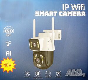 6 Mpx двойна WiFi IP камера с нощно виждане, 360°, iCSee, UHD, микрофон, проследяване, SD слот