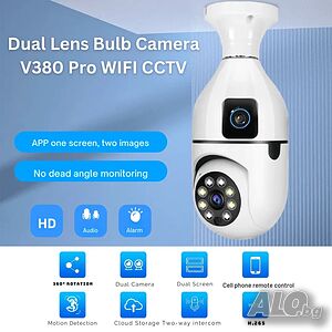 Двойна PTZ Wi Fi камера, Dual Lens 6 Mpx, Full HD, SD слот, LED лампа, 360°, нощно виждане