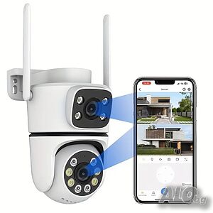 Двойна Smart WiFi безжична IP камера 5MP всяка, FULL-HD нощно виждане, SD карта