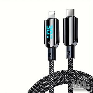 USB-C to Lightning кабел с дисплей за мощността, PD 30 W - 120 см