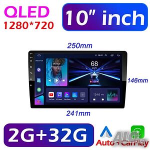 10” 2-DIN 1280x720 QLED универсална мултимедия с Android 12, RDS, 2GB/32GB, CarPlay AndroidAuto