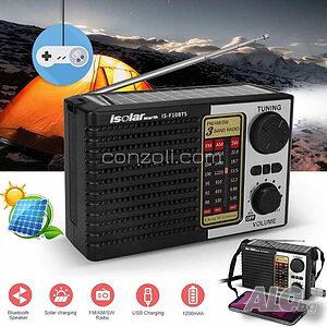 Соларно FM / AM / SW радио с MP3 плеър, bluetooth и фенер