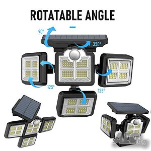 IP65 Соларна лампа с датчик за движение и зареждане + дистанционно, 5м