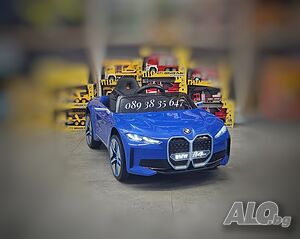 ТОП ЦЕНА! НОВО! Акумулаторна кола BMW i4 с 12V, кожена седалка,EVA ГУМИ