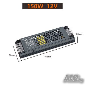 Захранване за LED лента 12VDC, 150W, 12.5А, Метален тънък корпус