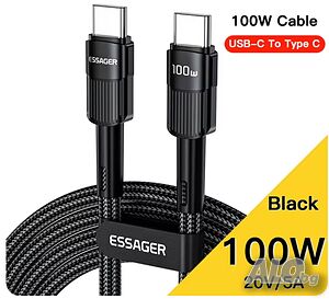 Качествен кабел 3 МЕТРА USB Type C към USB Essager 100W Бързо зареждане