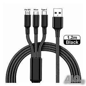 USB кабел за зареждане 2.4А max Micro usb, Type C, IOS