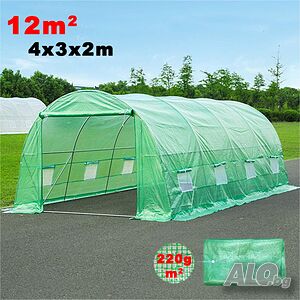 12кв.м Покривало за оранжерия 4x3x2M OPTIMAL с 2 врати и 8 прозореца, UV защита 220 гр./м2