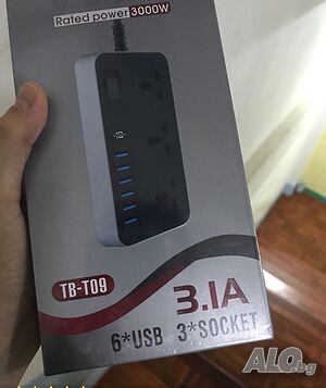 Удължител с 6 USB извода 2м. Кабел и капак за защита от деца