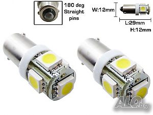 Габаритни диодни крушки /габарити/ Ba9s с 5 Smd Led ксеноново бели диода