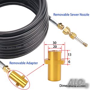 Маркуч за отпушване на канали parkside, Керхер - 10 метра маркуч с дюза и адаптери