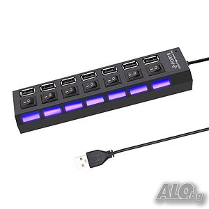 USB Hub, USB хъб разклонител 7 порта с LED диоди