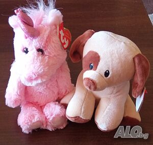 Плюшени играчки еднорог TY Plush Unicorn Pink, Estelle и куче Ty Plush Dog, Bumpkin