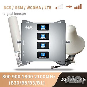 2G 3G 4G LTE Booster Усилвател GSM Сигнал 800~900~1800~2100 MHz Band 1/3/8/20