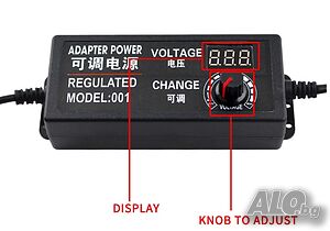 Адаптер с дисплей, регулируем от 220 на 3 - 24 волта 3 ампера 72 вата