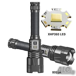 Супер мощен фенер с XHP360 LED 15000LM - Акумулаторен прожектор за лов, риболов и къмпинг