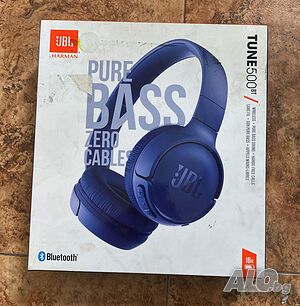 Аудио слушалки JBL Tune 500, Безжични, On-Ear, Bluetooth, Pure Bass Sound, Сини