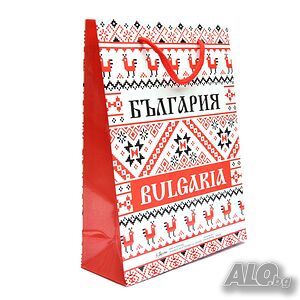 Сувенирна подаръчна торбичка декорирана със стилизирани български шевици 28 см Х 34 см - 12 бр