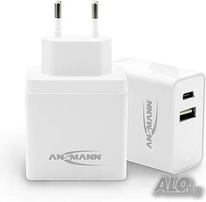 USB зарядно, адаптер Type-C, 4,8A, 24W, 2 порта, Германия