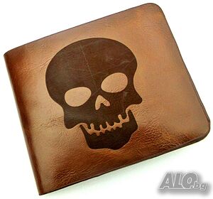 Skull нов мъжки портфейл портмоне естествена кожа внос Англия