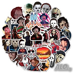 Водоустойчиви стикери - 50х бр Ужаси/Страшни филми/Horror movies/Хорър