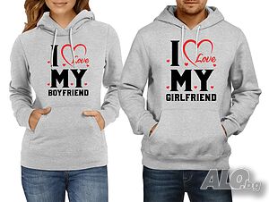 Суитчър/Суитшърт за двойки I Love my Girlfriend Boyfriend Подарък, Любов, Влюбен, Празник