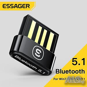 Essager USB Bluetooth 5.1 адаптер, приемник BT5.0 за компютър, мишка, слушалки, високоговорител