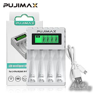 PUJIMAX 4 слота 1.2V интелигентно зарядно устройство за NiCd NiMh батерии LCD дисплей за AA/AAA