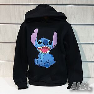 Нов детски суичър с дигитален печат Стич (Stitch) в черен цвят