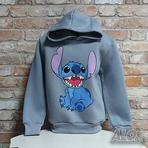 Нов детски суичър с дигитален печат Стич (Stitch) в тъмносив цвят